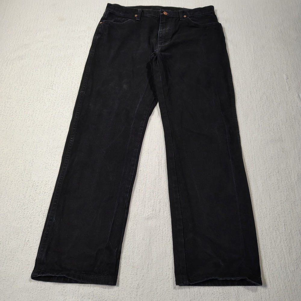 Wrangler Jeans Mens 34x30 Black Straight Leg Cotton Denim Western Workwear